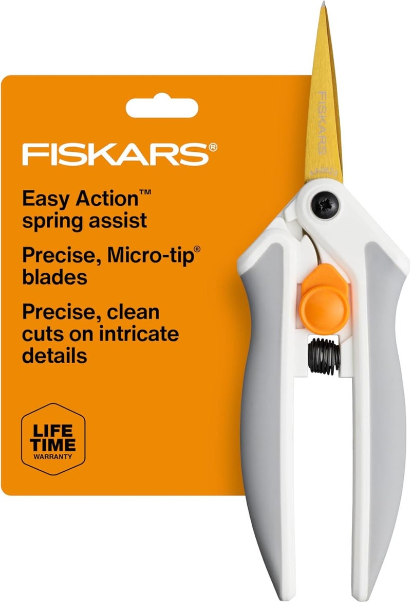 Fiskars Easy Action Micro-Tip Titanium Scissors, Sharp Blades for Cutting Precision and Angles with Easy Action Spring Design, Crafting Supplies, SoftGrip Assisted Handle - Image 1